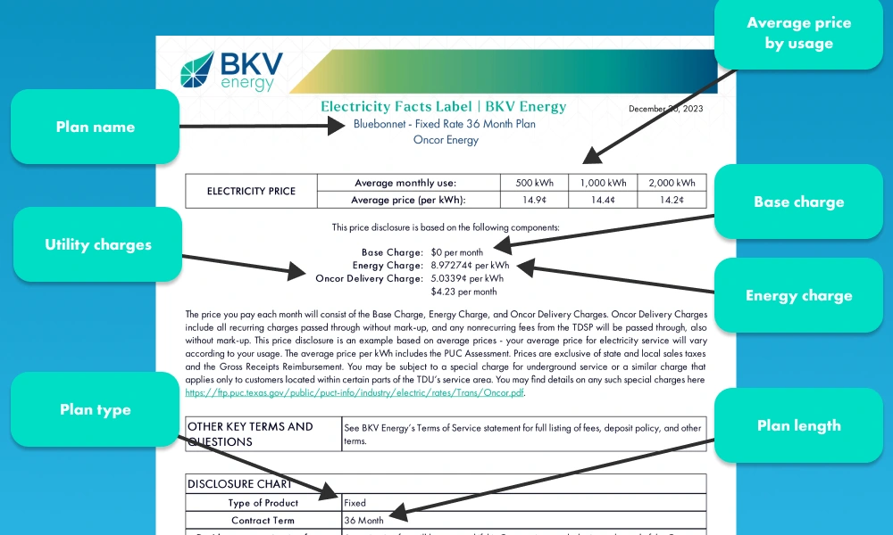 electricity facts label