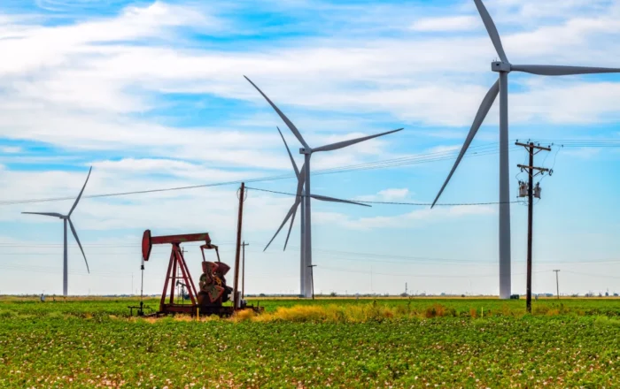 wind farm and nodding donkey outside lubbock texas